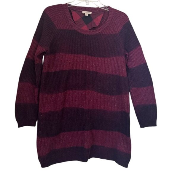 Burberry Cotton Wool Striped Pullover Sweater Tunic Crew NovaNeck Check Preppy M - Picture 2 of 15